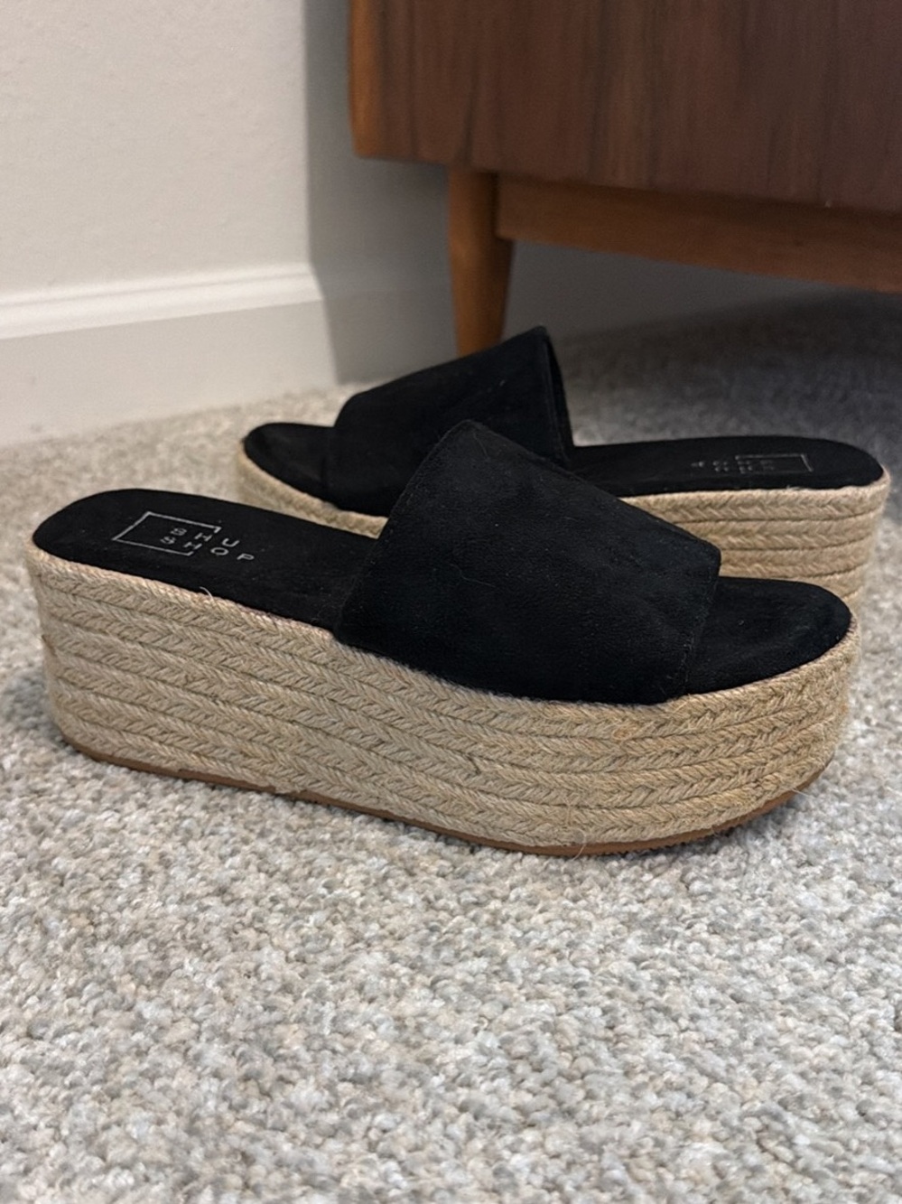 SHU Shop (Nordstrom) Black Suede Espadrille Platform Slide - Women